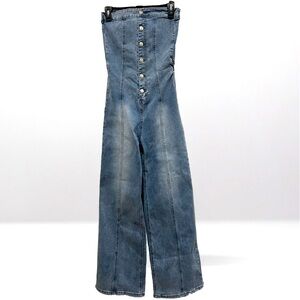 Strapless Denim Wide Leg Jean Button Up Jumpsuit size Small NWT